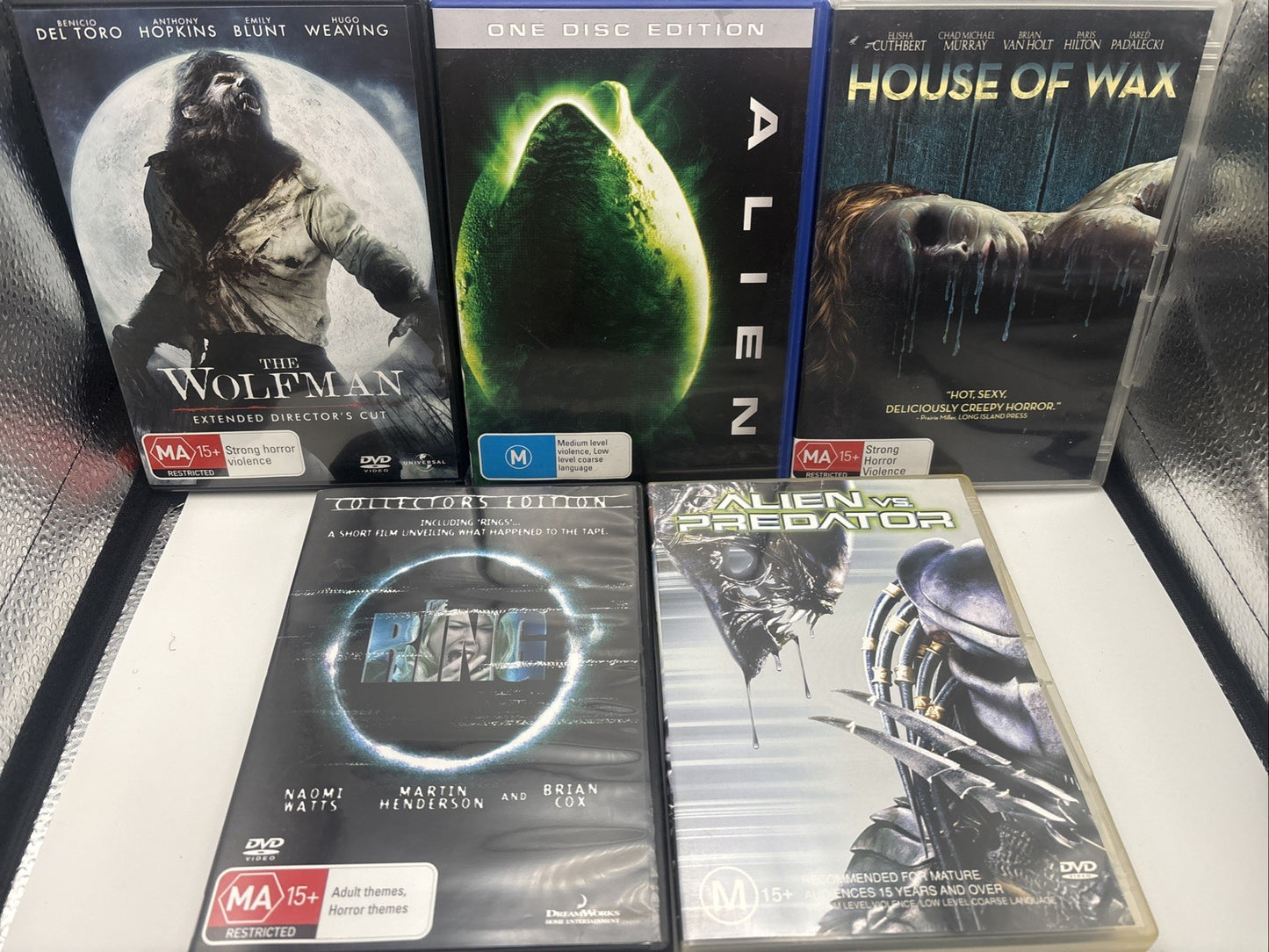 Horror DVD Bundle:The Wolfman, Alien, House Of Wax, The Ring, Alien Vs Predator DVD RetroExchange Australia