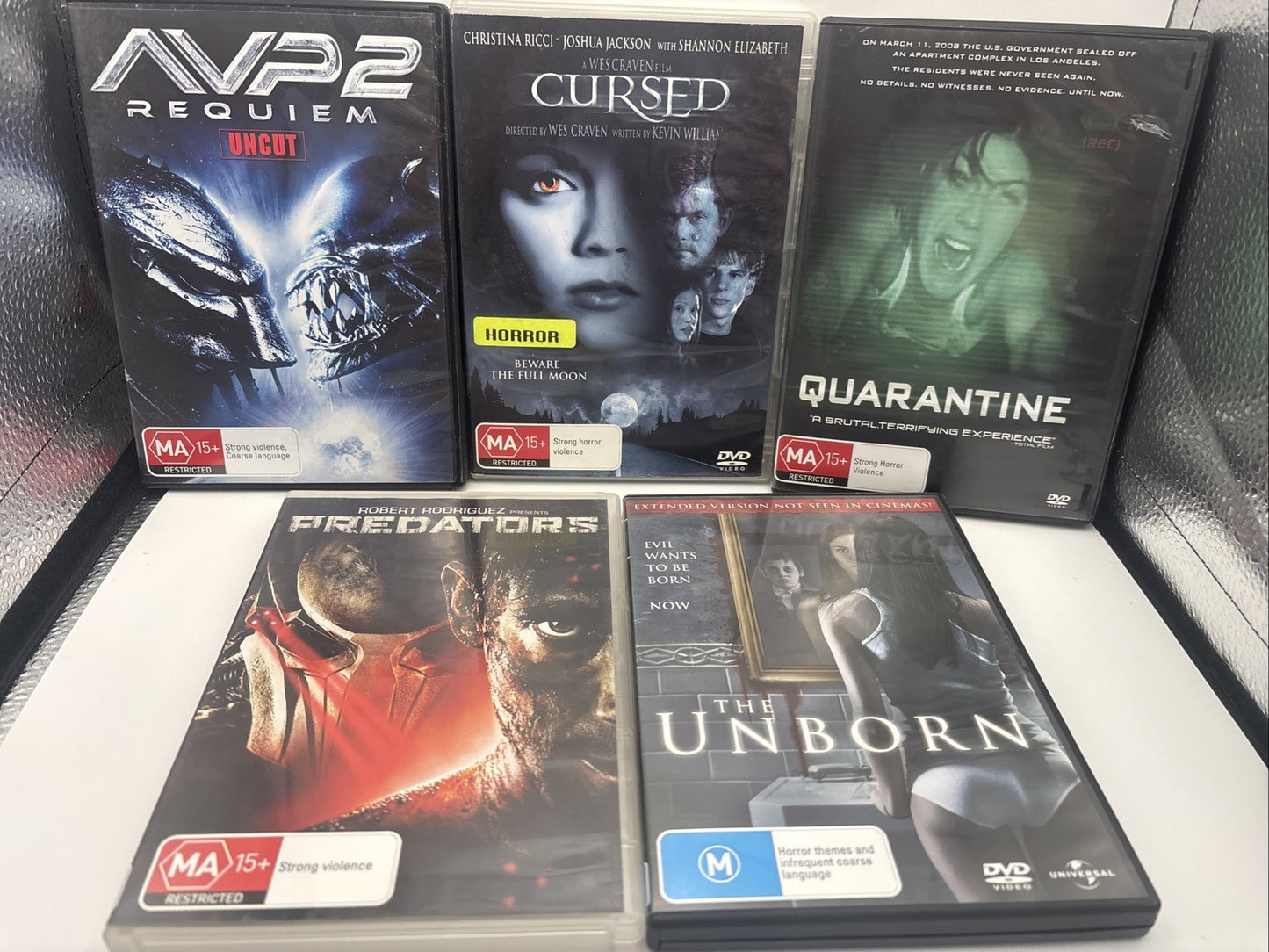 Horror DVD Bundle: Cursed, AVP2 Requiem, Quarantine,The Unborn, Predators DVD RetroExchange Australia