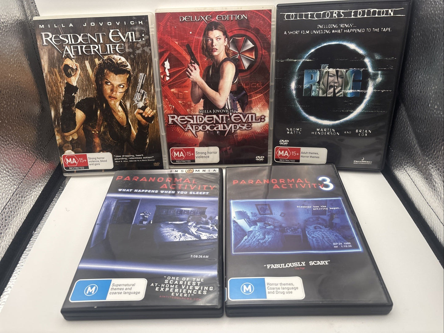 Horror DVD Bundle:ResidentEvil Afterlife & Apocalypse, Paranormal Activ 1&2,Ring DVD RetroExchange Australia