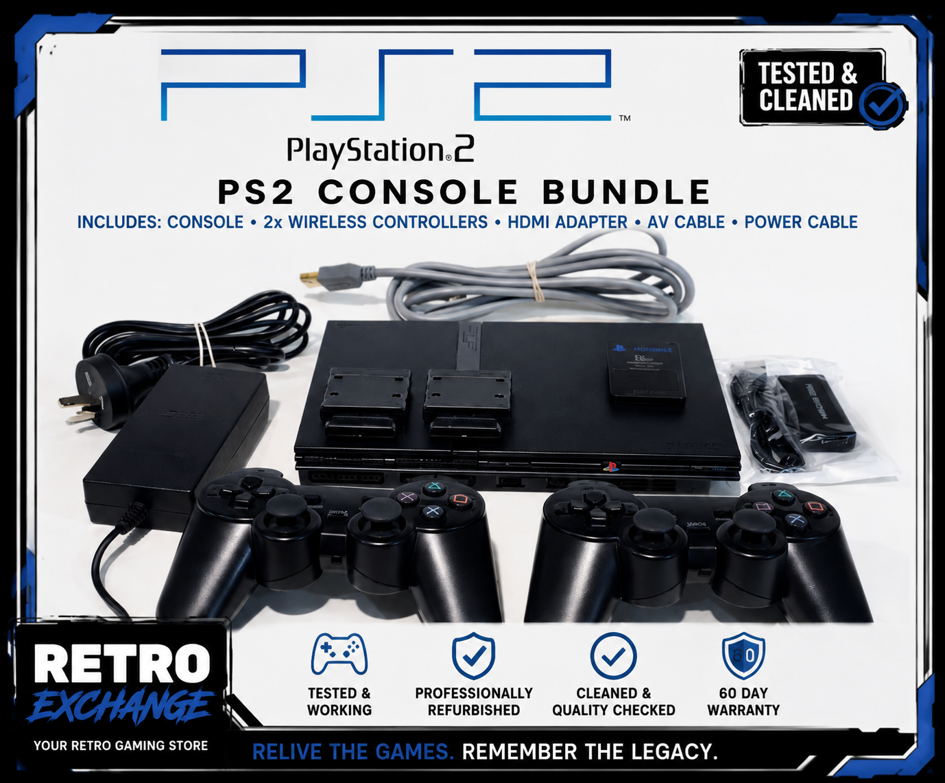 Cleaned | Sony PlayStation 2 PS2 Slim Console Bundle | HDMI 2 x Wireless Control