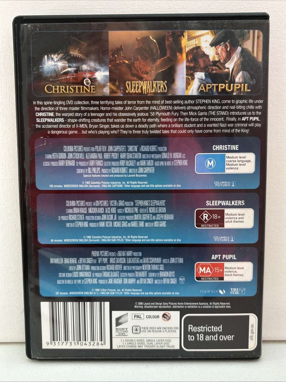 Christine / Sleepwalkers / Apt Pupil (Box Set, DVD, 1983) Horror Region 4 Retro Exchange Australia