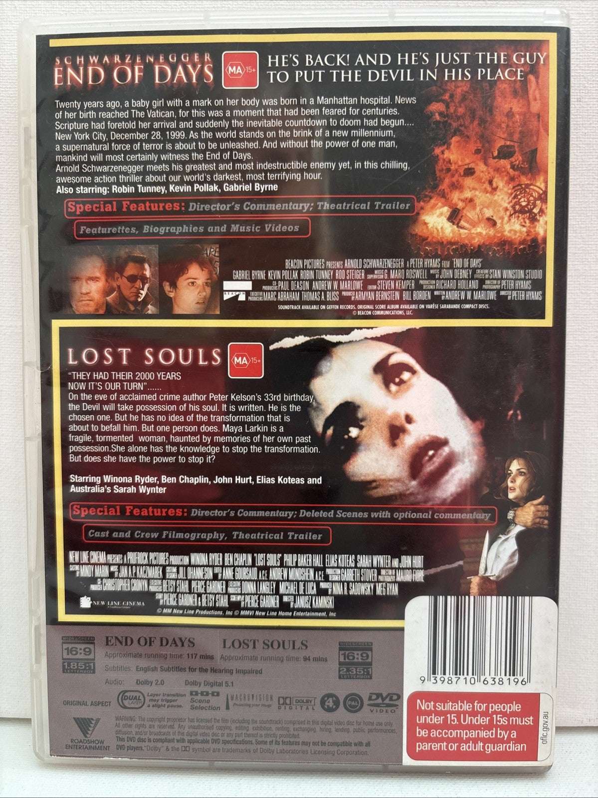 End of Days / Lost Souls (DVD, 1999) Horror Region 4 Retro Exchange Australia