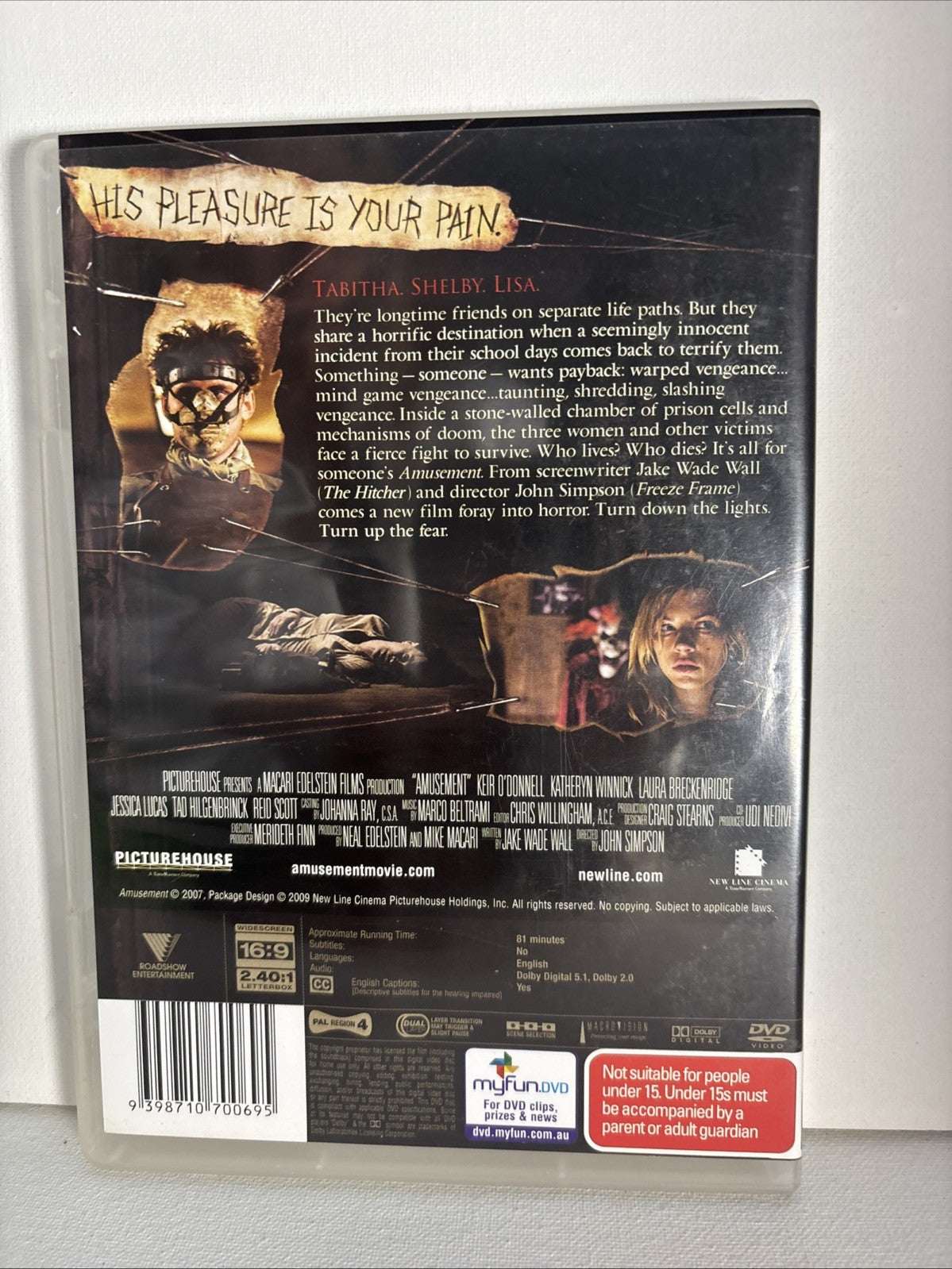 Amusement (DVD) Horror, Very Good Condition Region 4 Retro Exchange Australia