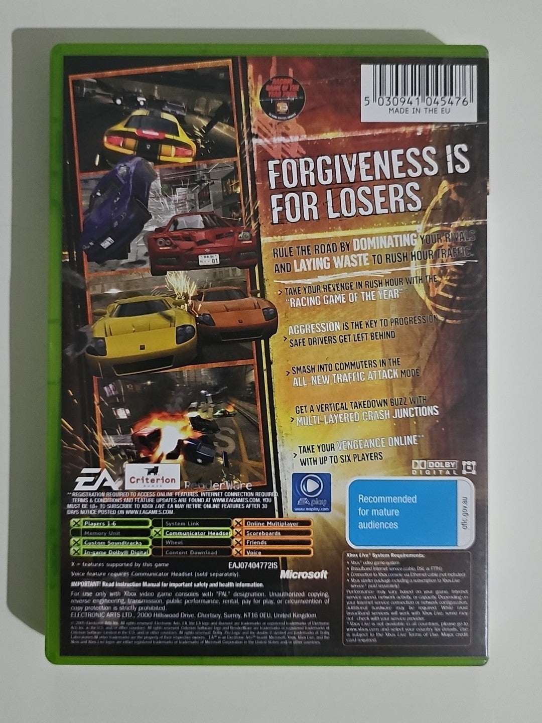 Microsoft Xbox Game - Burnout: Revenge - PAL - With Manual Original Xbox Retro Exchange Australia