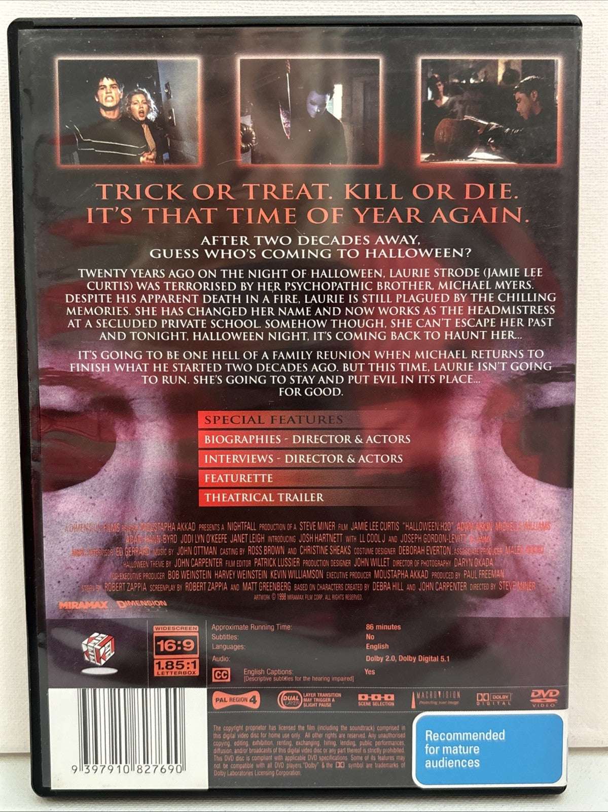 Halloween H2o-20 Years Later (DVD, 1998) Horror Retro Exchange Australia
