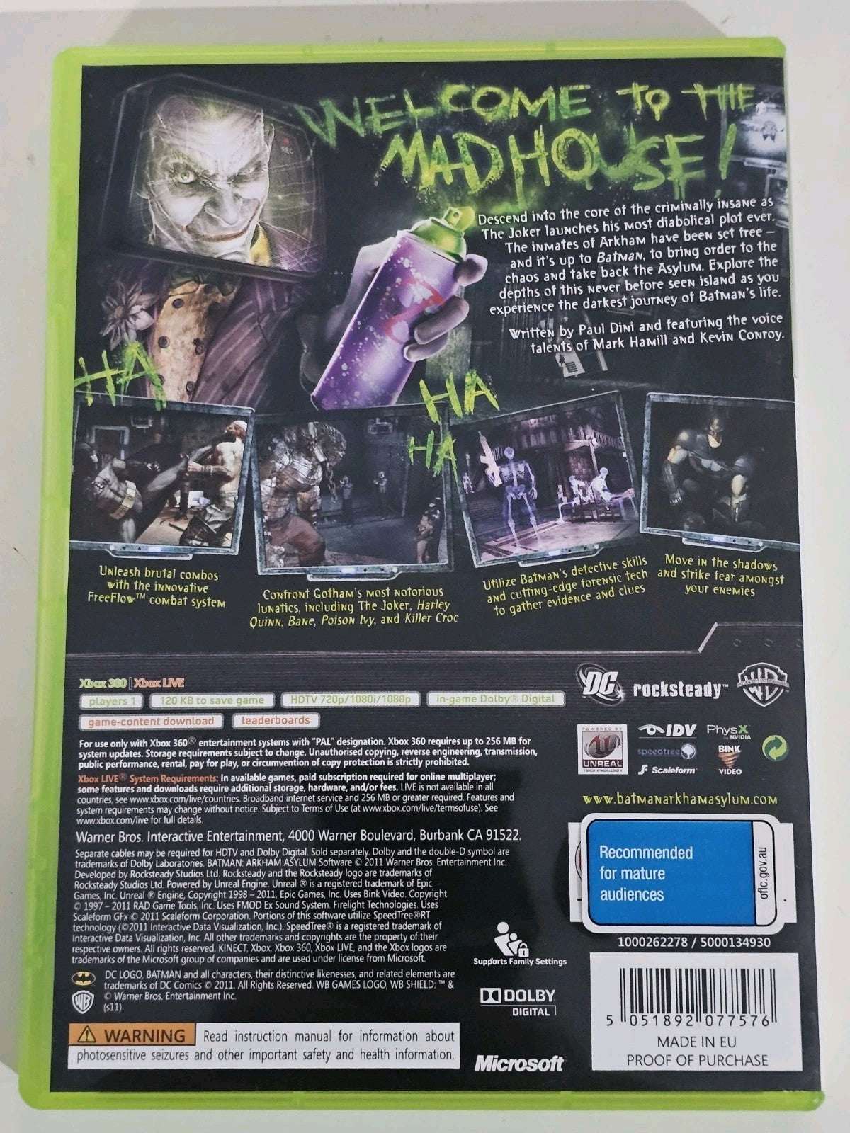 Batman Arkham Asylum Game Of The Year Edition Xbox 360 Game VGC DC Comics Retro Exchange Australia
