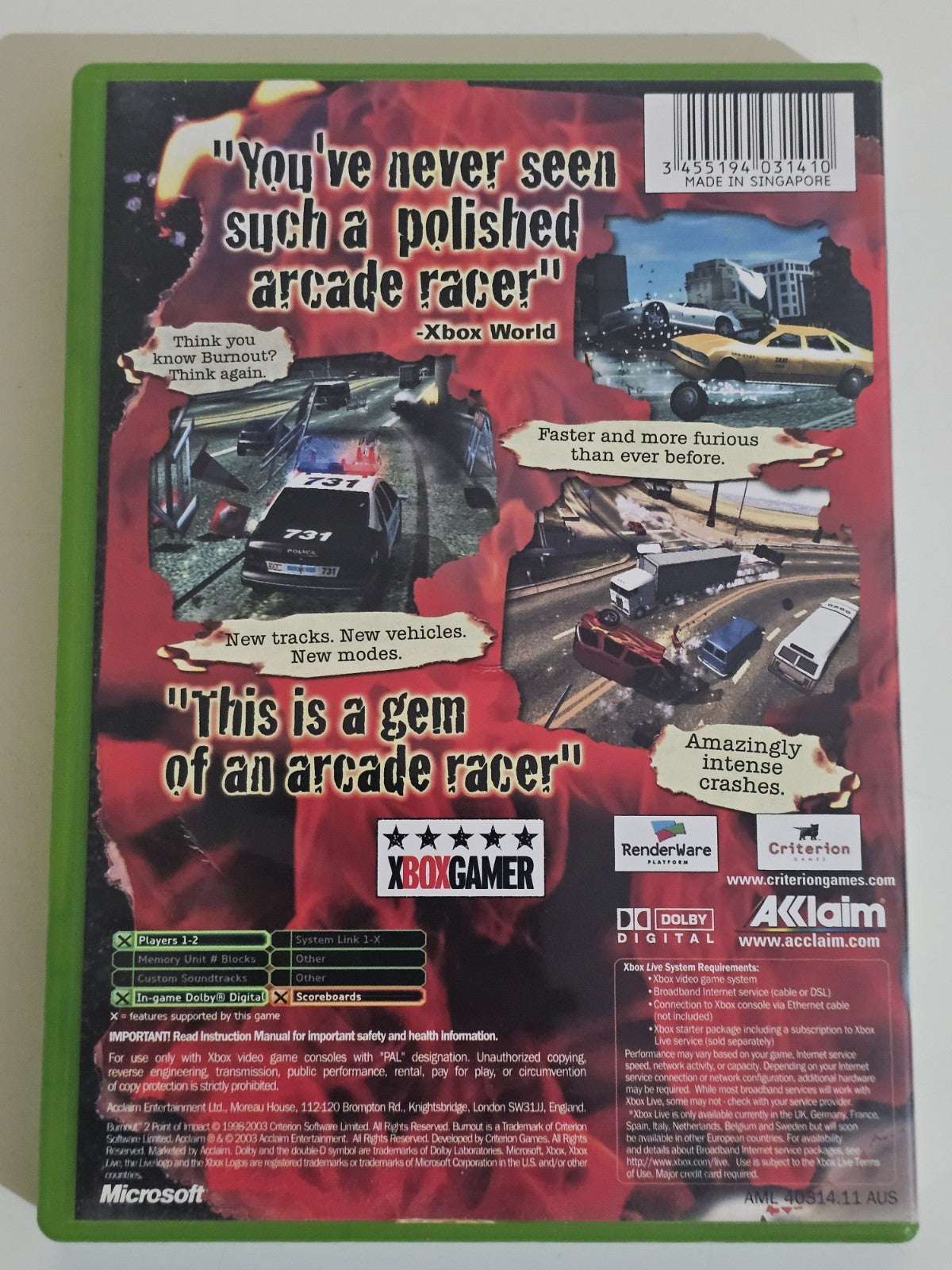 Microsoft Xbox Game - Burnout 2: Point of Impact Original Xbox Retro Exchange Australia