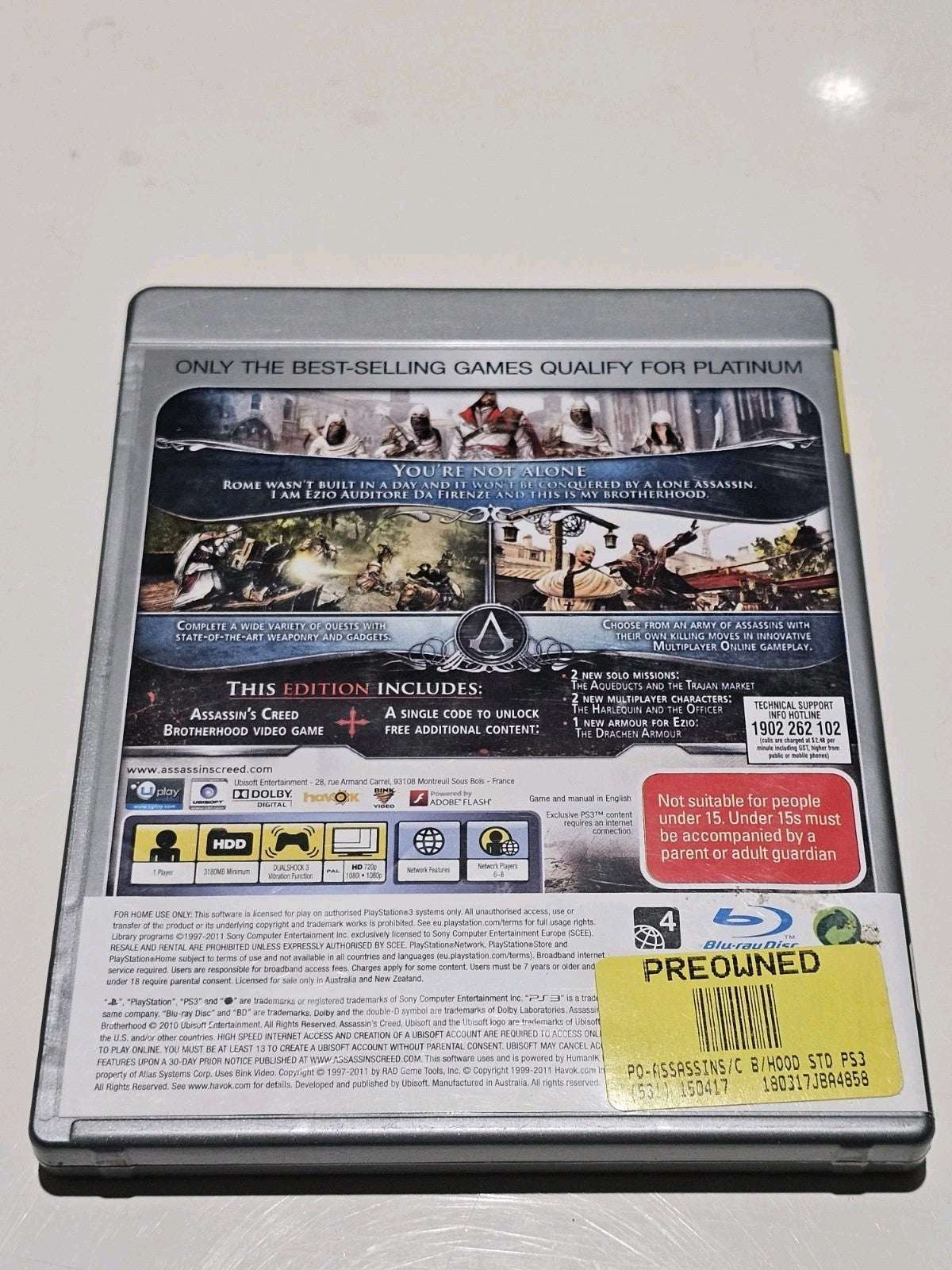 ASSASSIN’S CREED Brotherhood Playstation 3 PS3 Game - PAL - Complete Disk Mint Retro Exchange Australia
