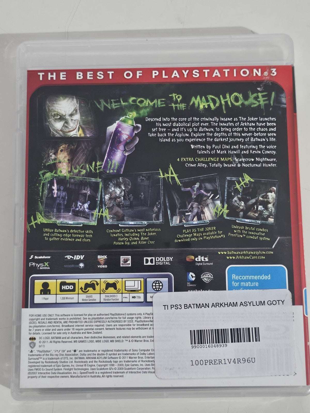Batman: Arkham Asylum: Game of the Year Edition (PS3) Essentials Complete PlayStation 3 PS3 Retro Exchange Australia