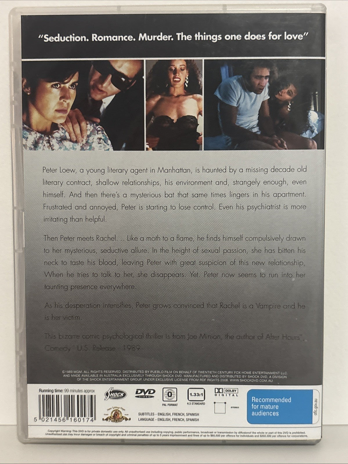 Vampires Kiss DVD 1989 Horror/comedy Nicolas Cage Retro Exchange Australia