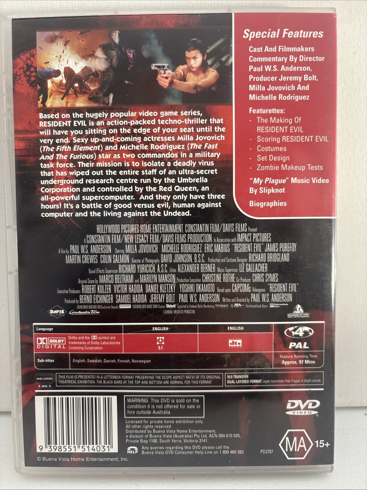 Resident Evil (DVD, 2002) Horror Region 4 Ex Rental DVD RetroExchange Australia