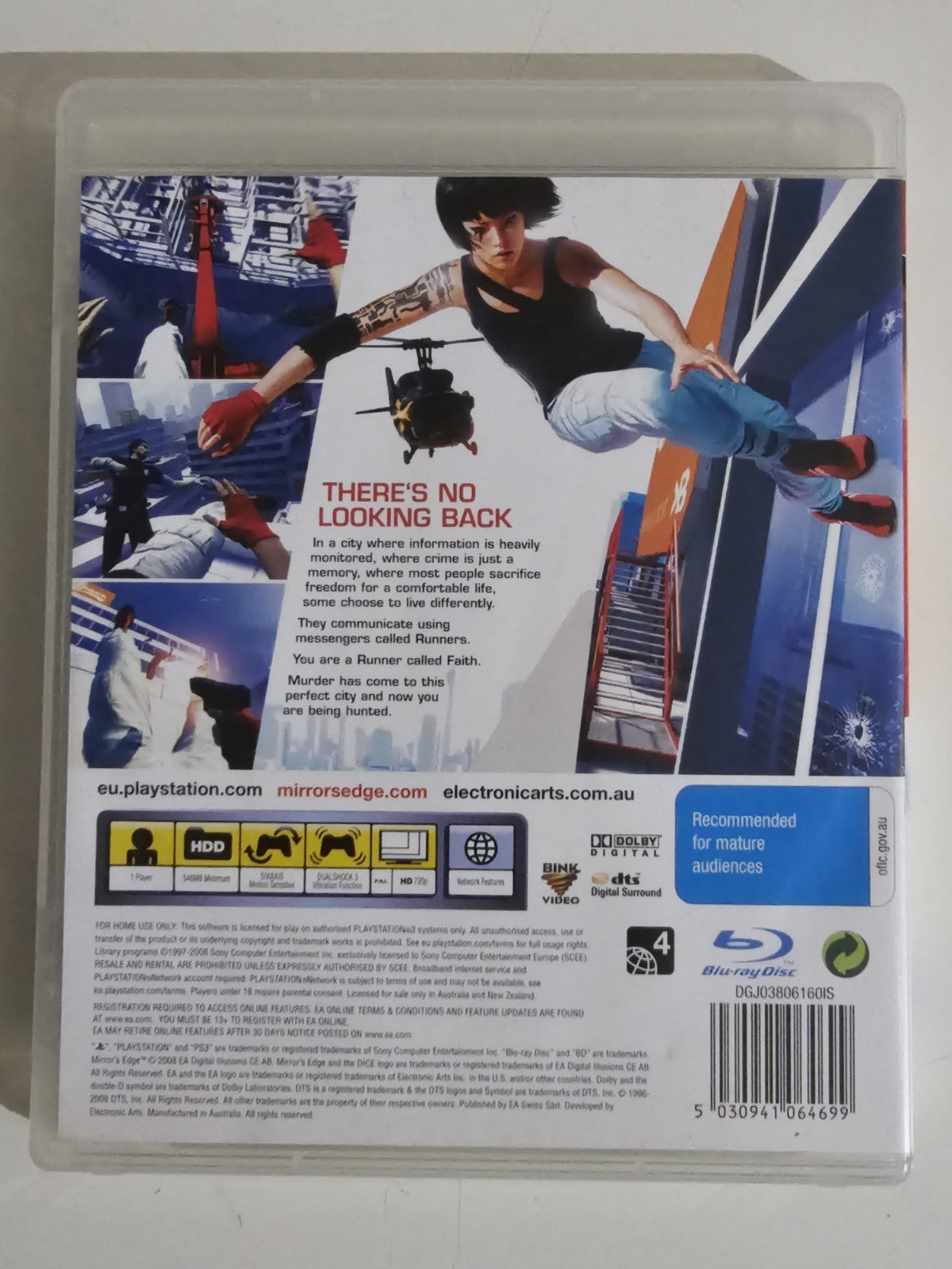 Mint Disc Playstation 3 Ps3 Mirror's Edge - Inc Manual Game Retro Exchange Australia