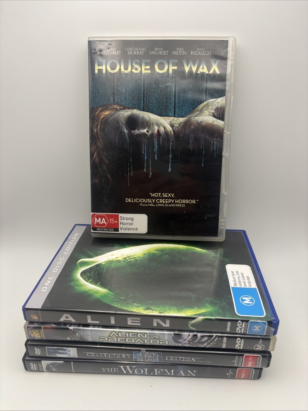 Horror DVD Bundle:The Wolfman, Alien, House Of Wax, The Ring, Alien Vs Predator DVD RetroExchange Australia