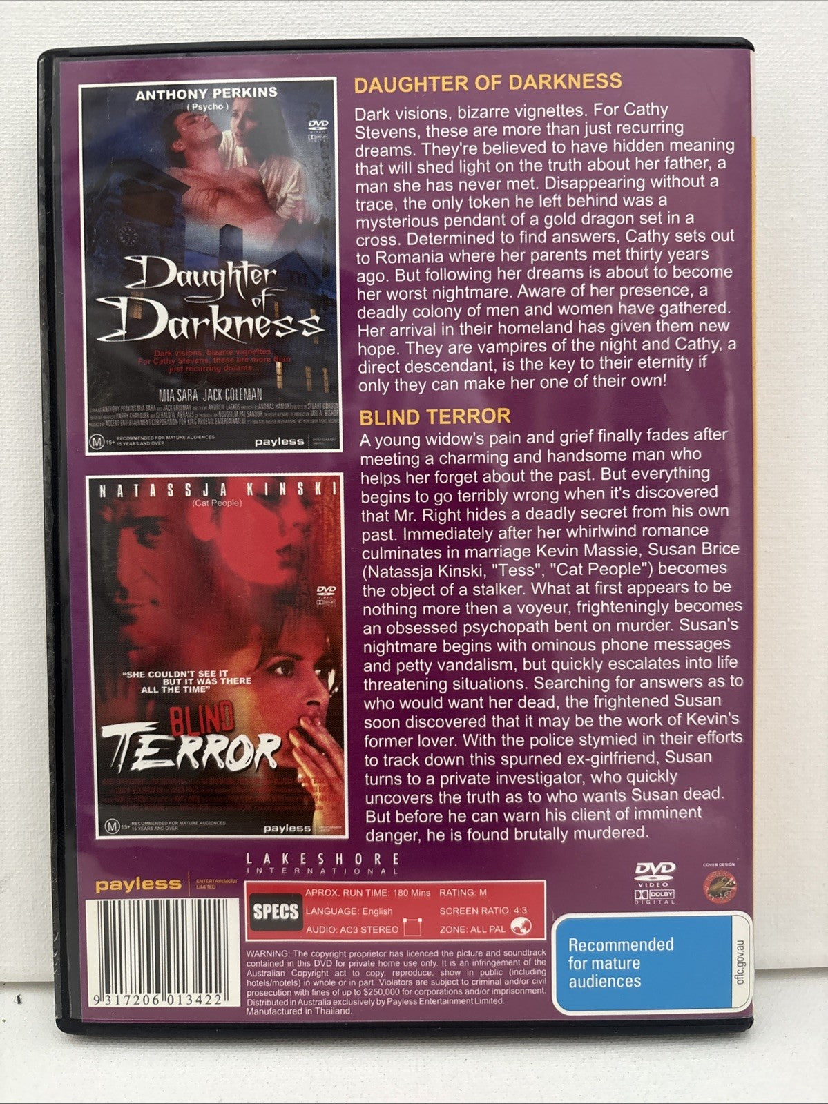 Daughter Of Darkness + Blind Terror (DVD) Horror All Regions DVD RetroExchange Australia