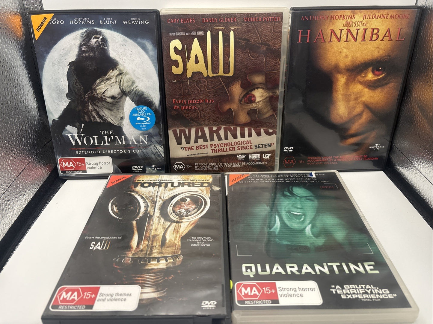 Horror DVD Bundle: The Wolfman, Saw, Hannibal, Tortured, Quarantine DVD RetroExchange Australia