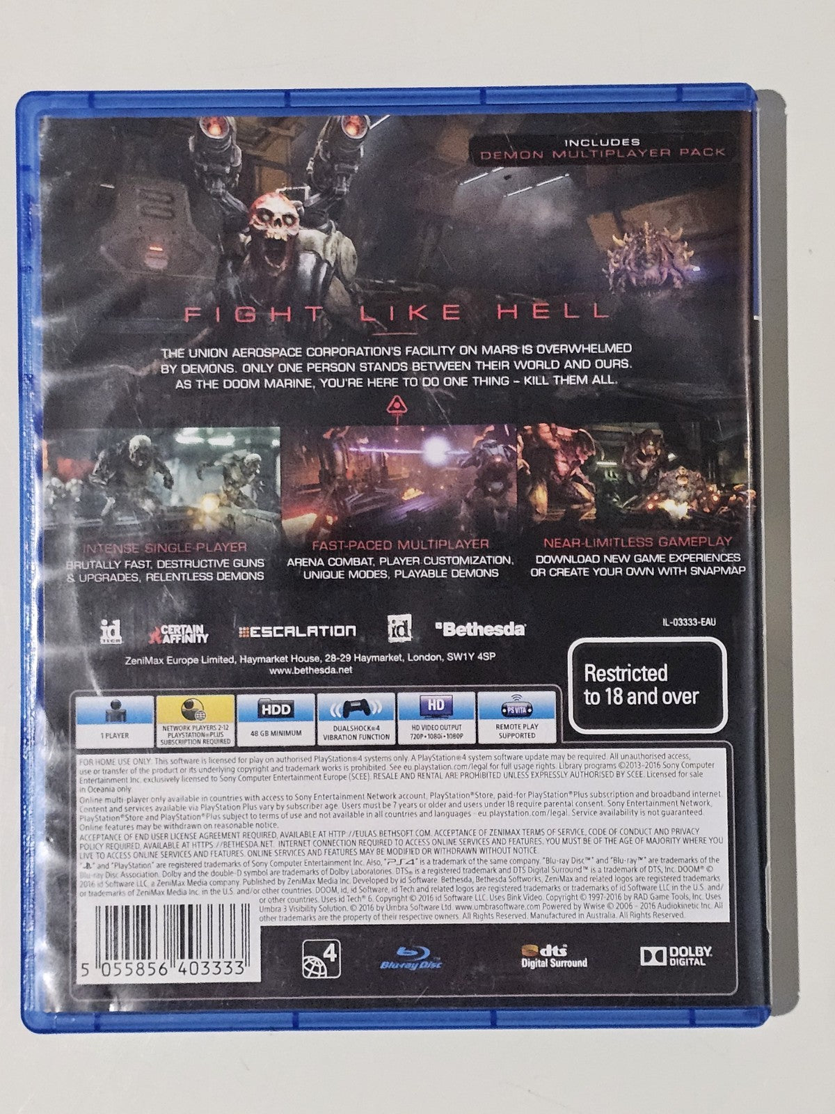 Sony PlayStation 4 Game - Doom PlayStation 4 PS4 Retro Exchange Australia