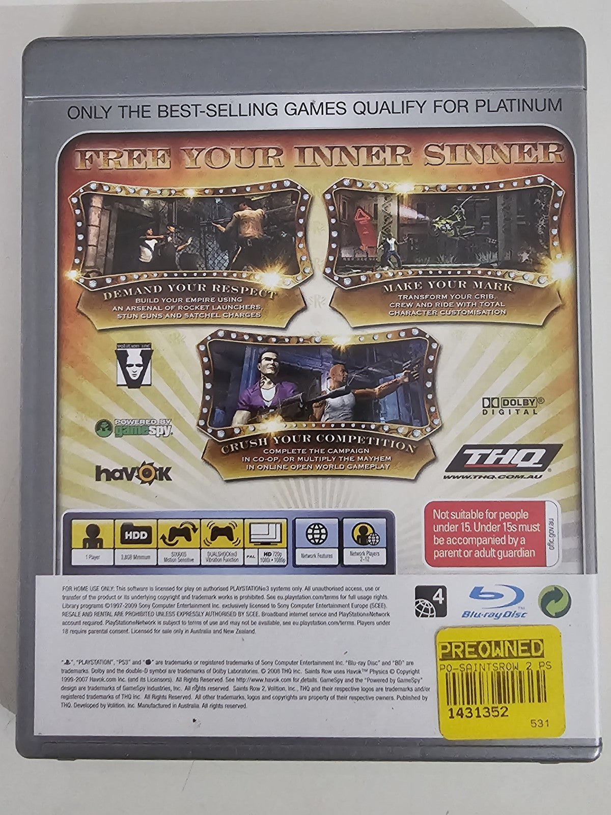 Saints Row 2 -- Platinum (Sony PlayStation 3, 2009) PlayStation 3 PS3 Game Retro Exchange Australia