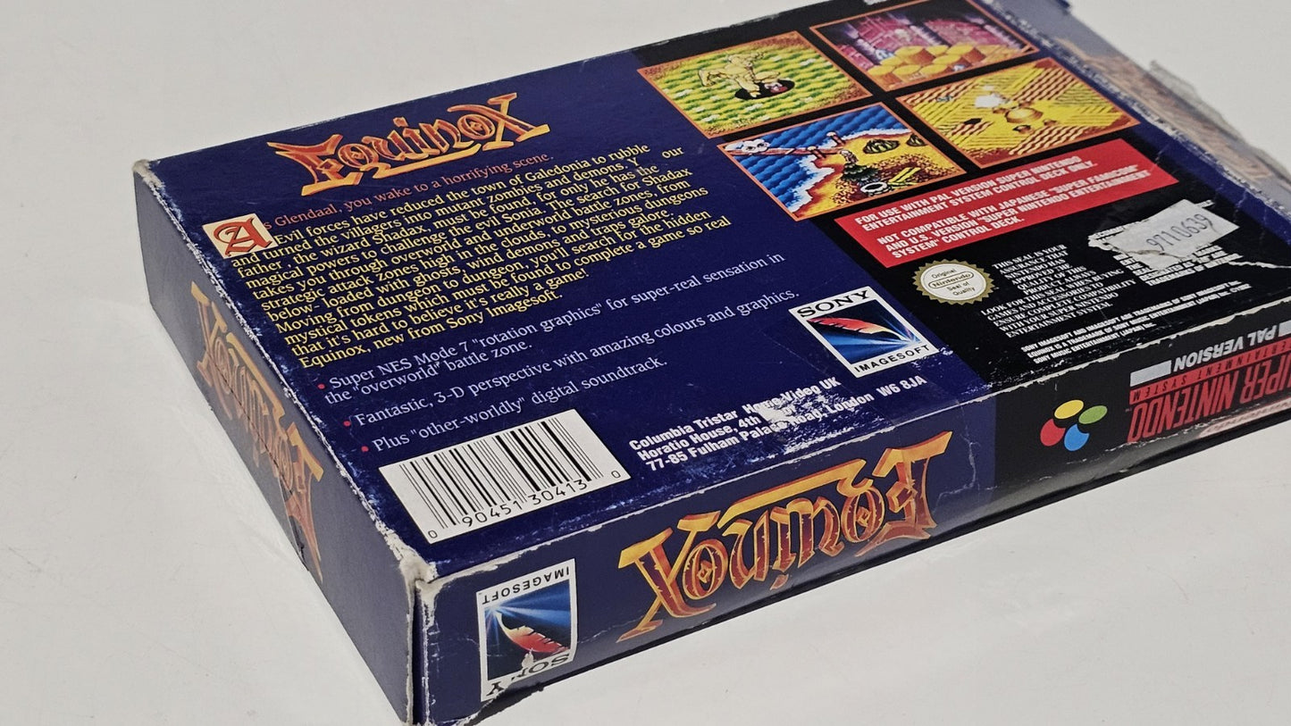 Equinox SNES PAL Complete In Box CIB Original Tray Super Nintendo Tested Working Game Retro Exchange Australia