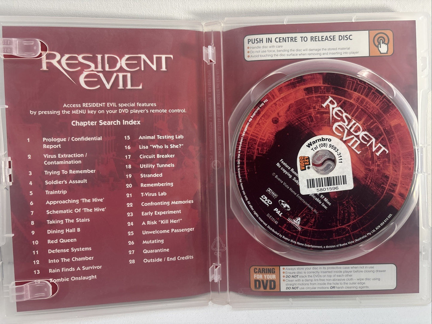 Resident Evil (DVD, 2002) Horror Region 4 Ex Rental DVD RetroExchange Australia