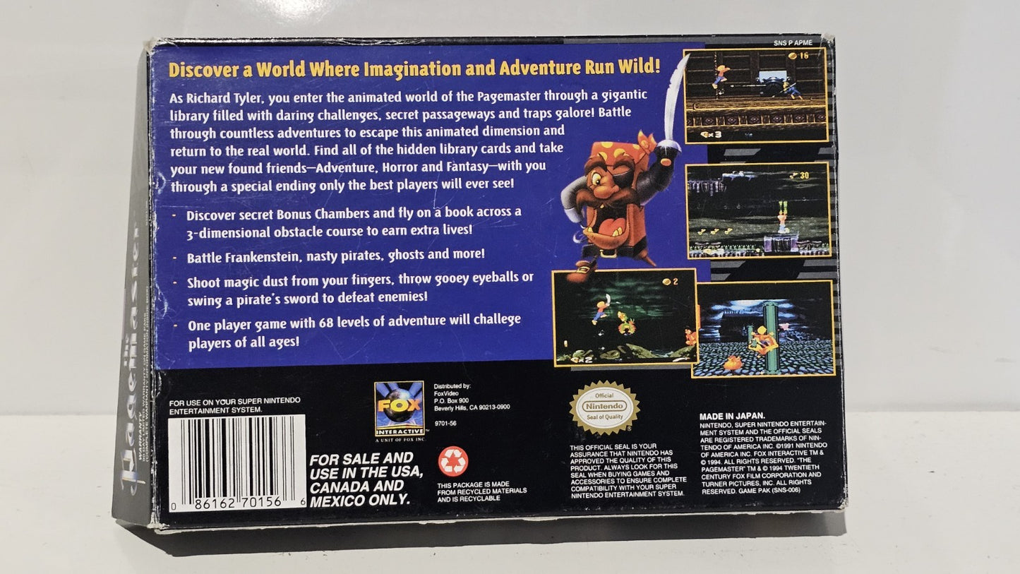 Super Nintendo Game - The Pagemaster (Complete In Box) US Version (No Manual) Retro Exchange Australia