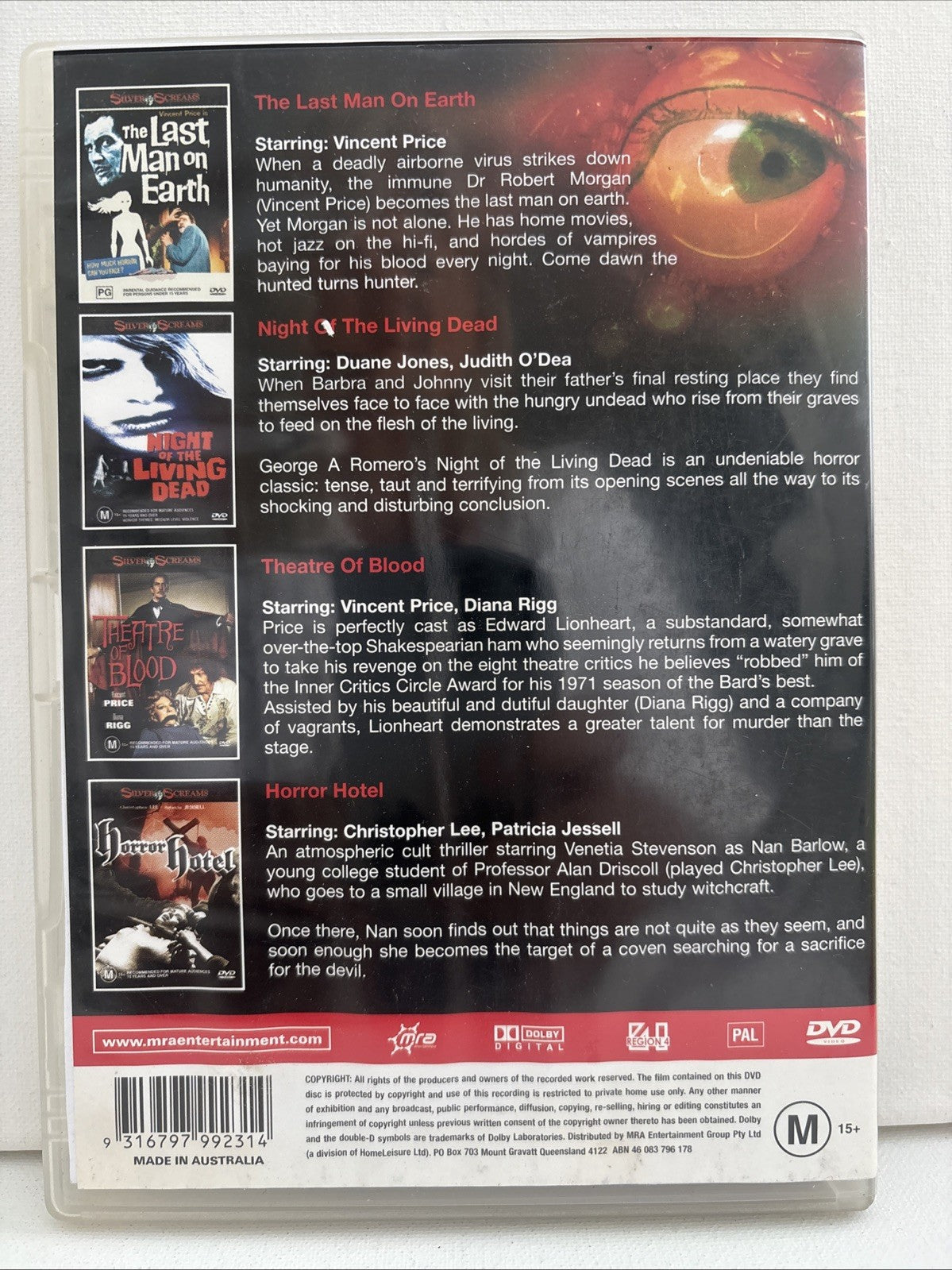 Last Man On Earth/Night Of Living Dead/Theatre of Blood/Horror Hotel 4DVD Pack DVD RetroExchange Australia