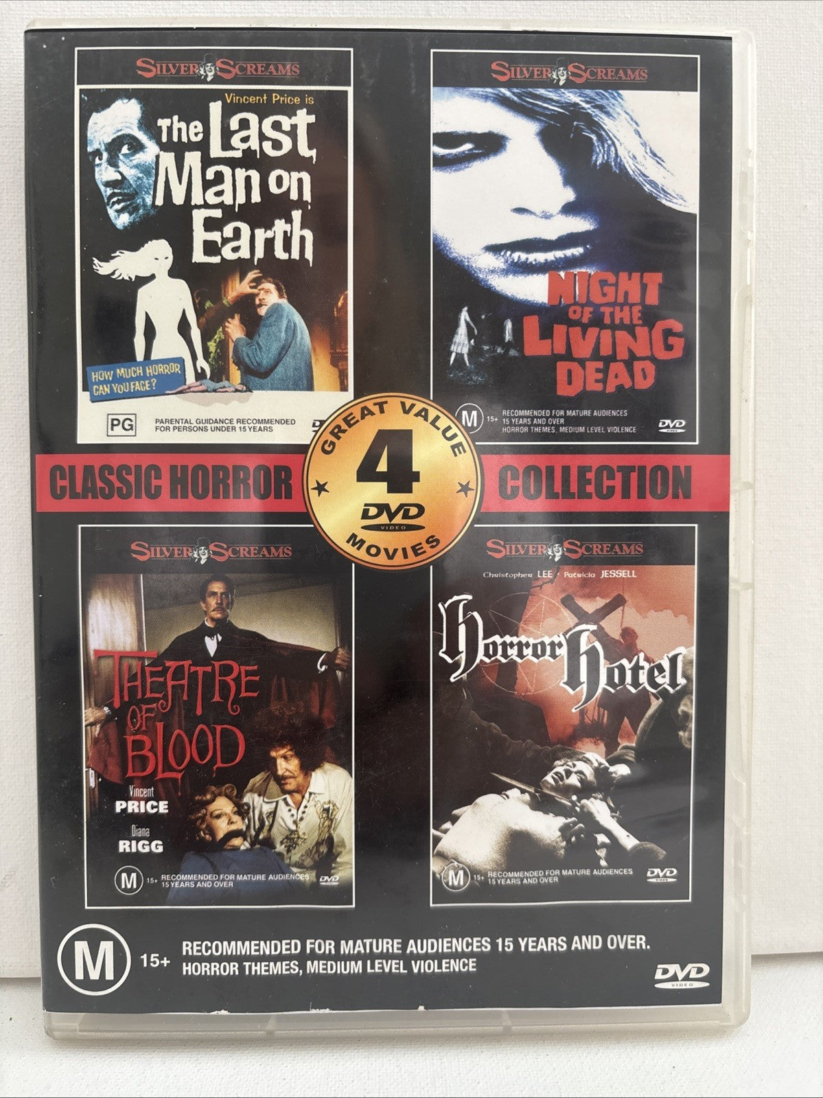 Last Man On Earth/Night Of Living Dead/Theatre of Blood/Horror Hotel 4DVD Pack DVD RetroExchange Australia