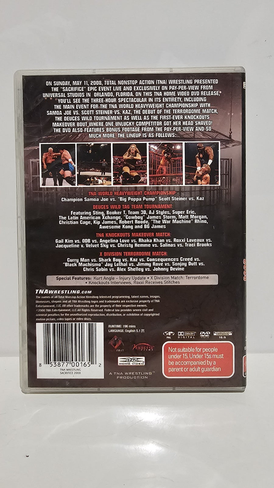 Sacrifice 2008 - TNA Wrestling (DVD, 2008) Samoa Joe VS Scott Steiner VS Kaz Retro Exchange Australia
