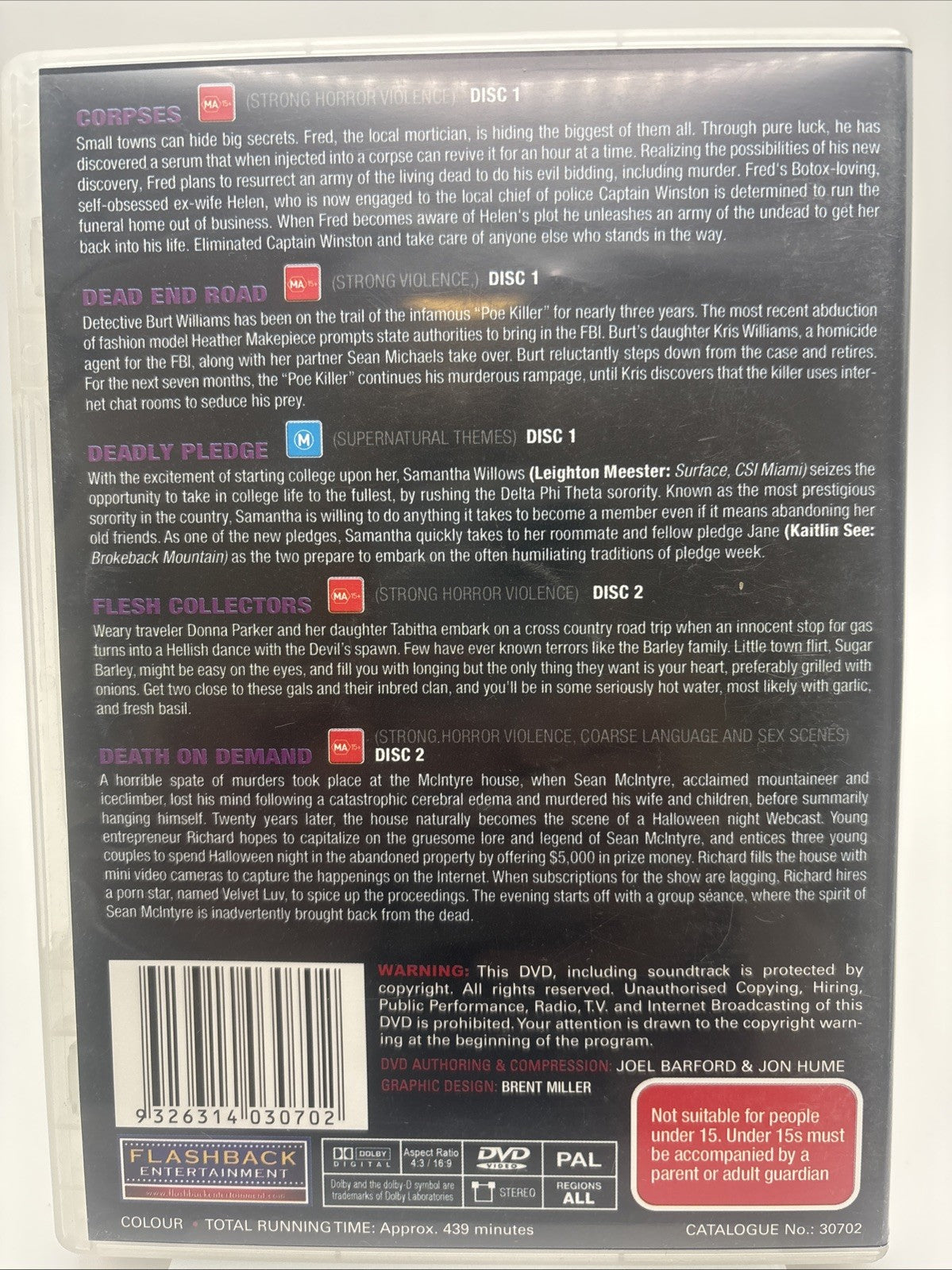 5Movie Horror DVD Corpses,Dead End Rd,Deadly Pledge,Flesh Collect,Deathon Demand DVD RetroExchange Australia