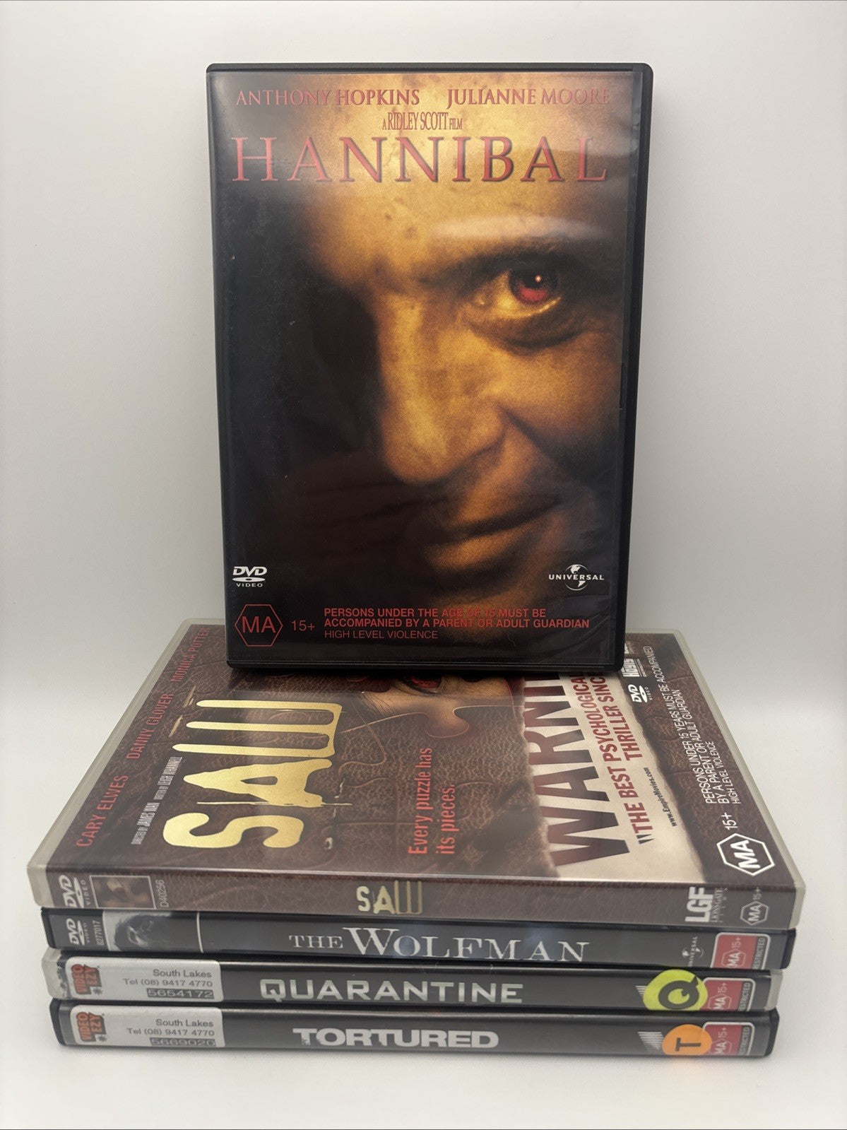 Horror DVD Bundle: The Wolfman, Saw, Hannibal, Tortured, Quarantine DVD RetroExchange Australia