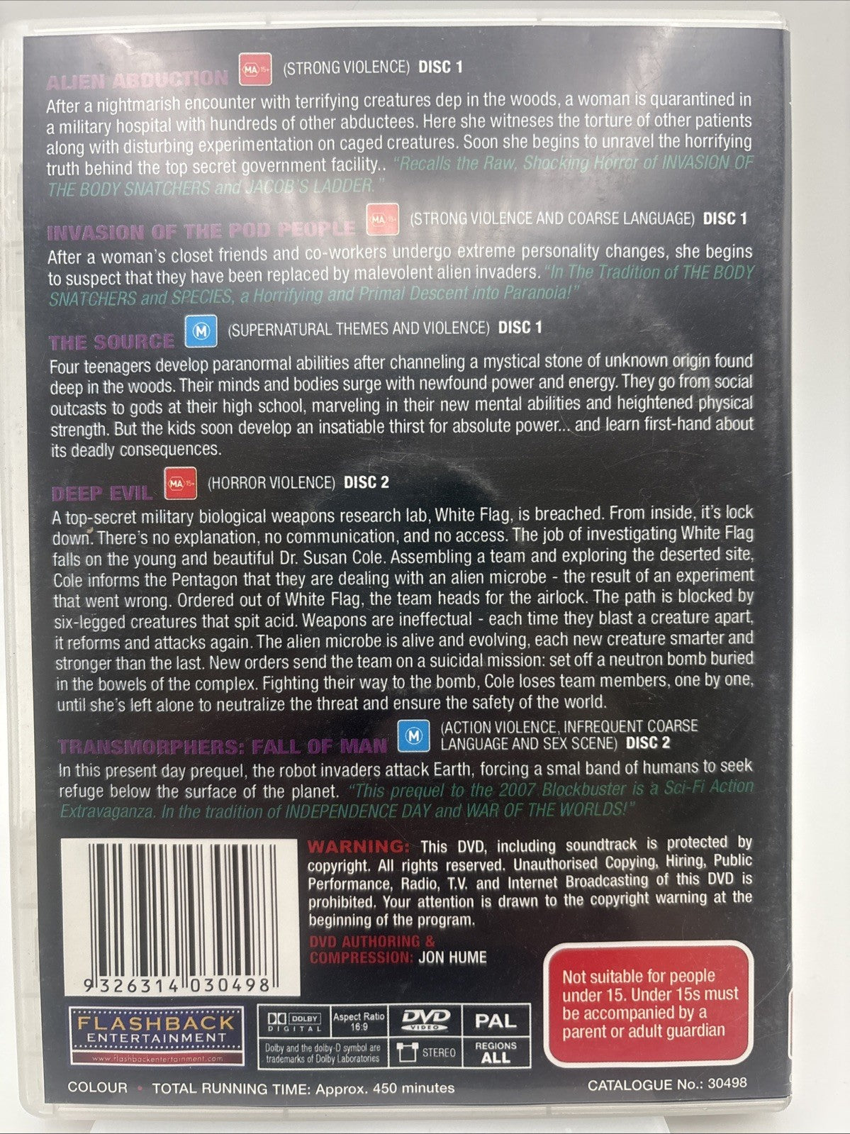 5Movie Horror DVD: Alien Abduction,Invasion, The Source,Deep Evil, Transmorphers DVD RetroExchange Australia