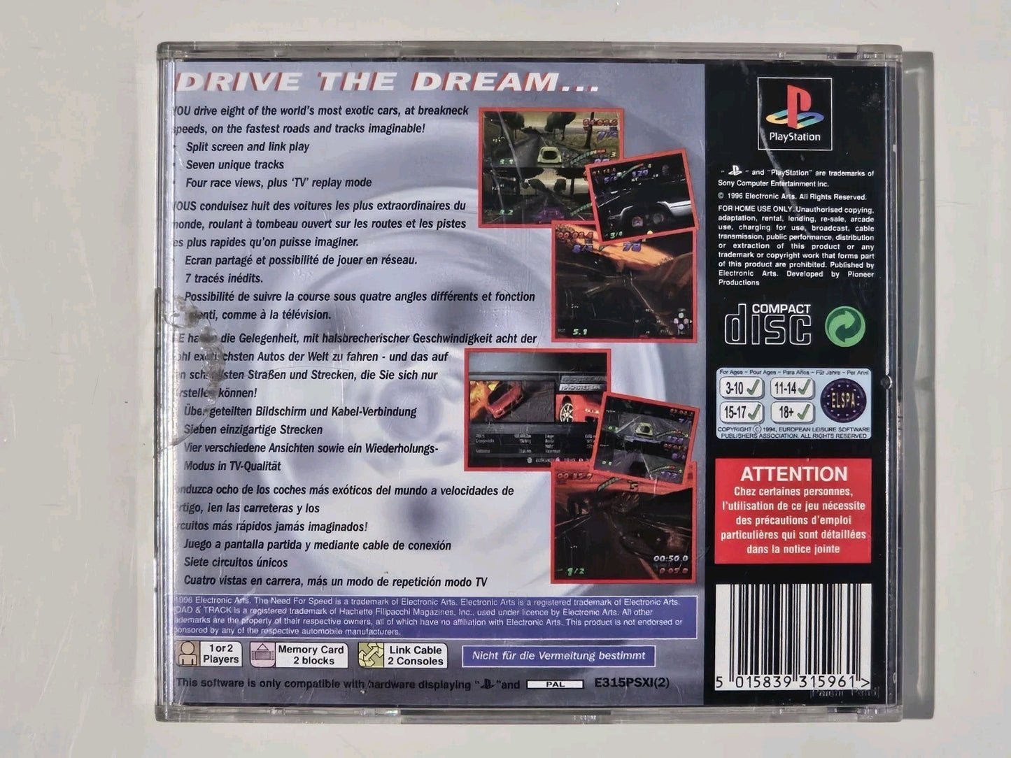 The Need For Speed PS1 Playstation 1 Game PAL Complete w/Manual PlayStation 1 PS1 Retro Exchange Australia