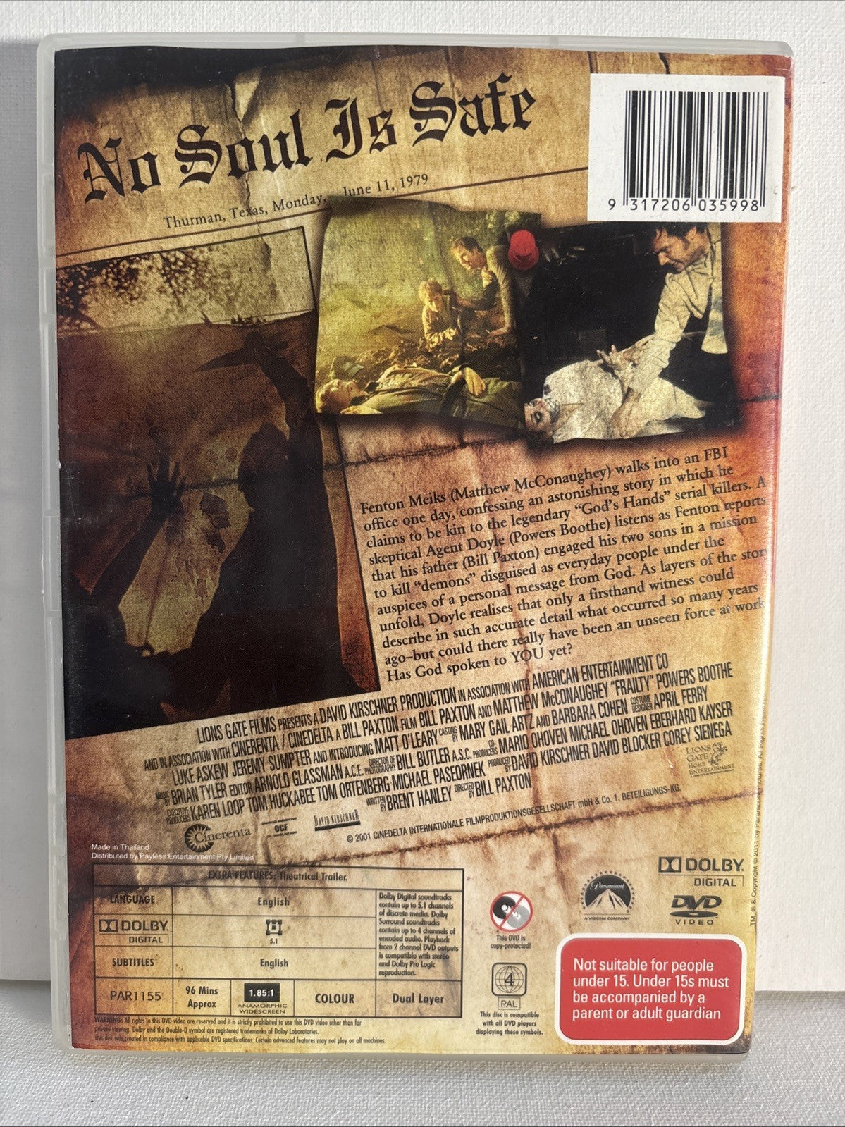 Frailty (DVD, 2001) Horror Region 4 DVD RetroExchange Australia