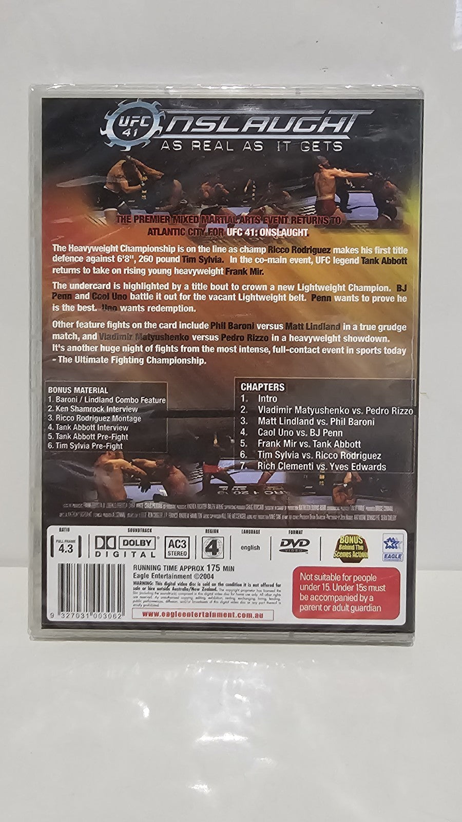 UFC41: Onslaught (DVD, 2004) Mixed Martial Arts Sport Action Event Tournament Retro Exchange Australia