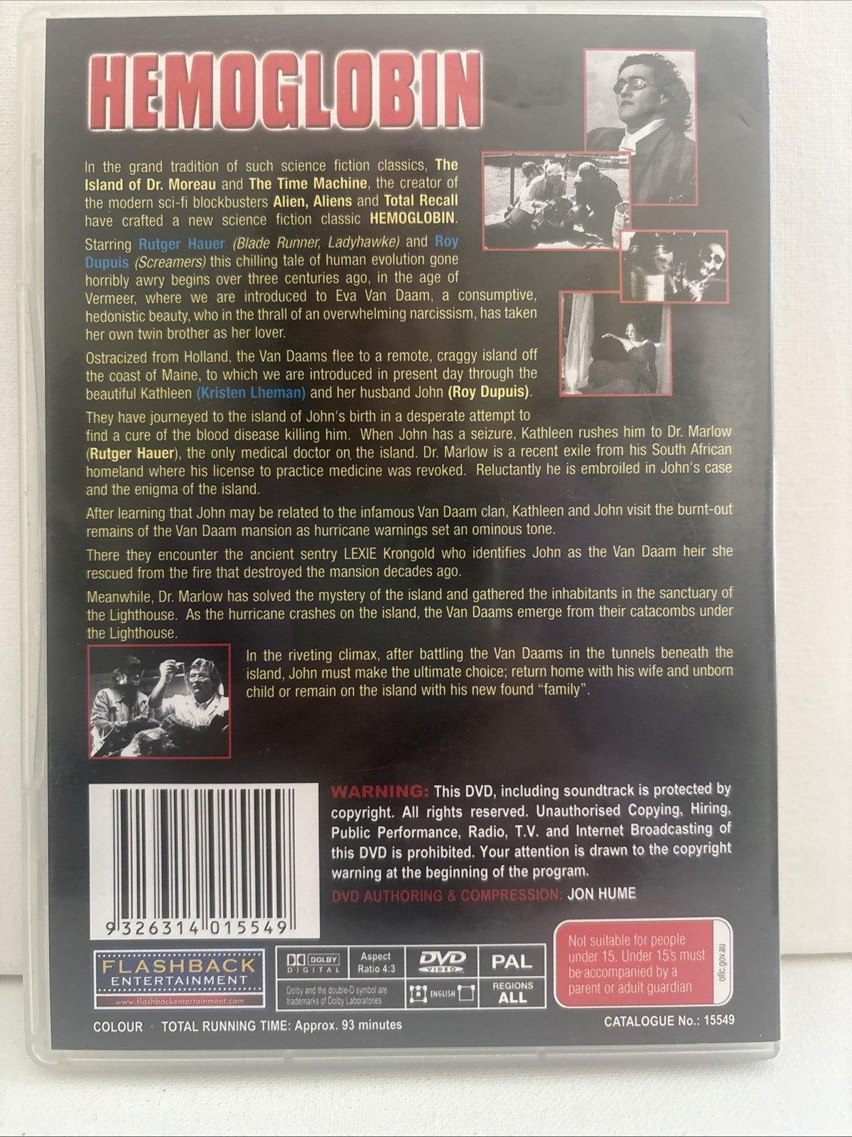 Hemoglobin DVD 1997 Horror- Rutger Hauer Movie Region 4 DVD RetroExchange Australia
