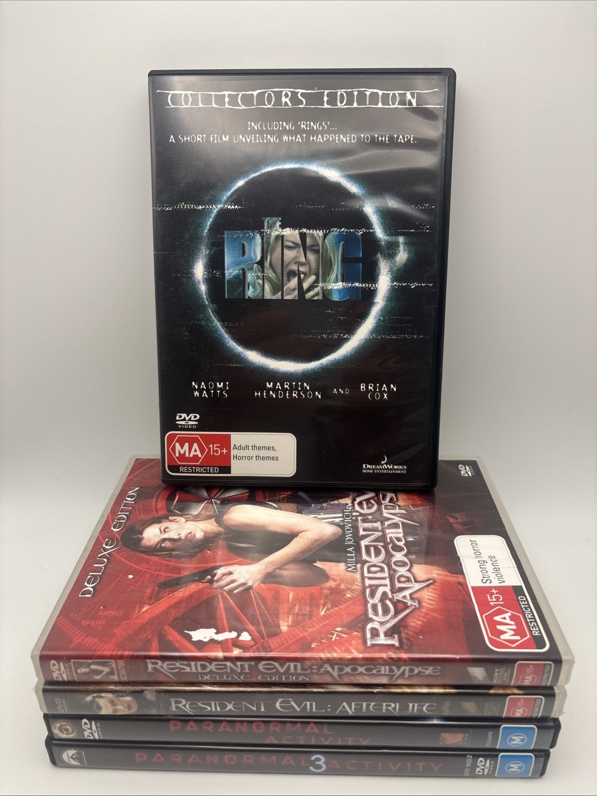 Horror DVD Bundle:ResidentEvil Afterlife & Apocalypse, Paranormal Activ 1&2,Ring DVD RetroExchange Australia