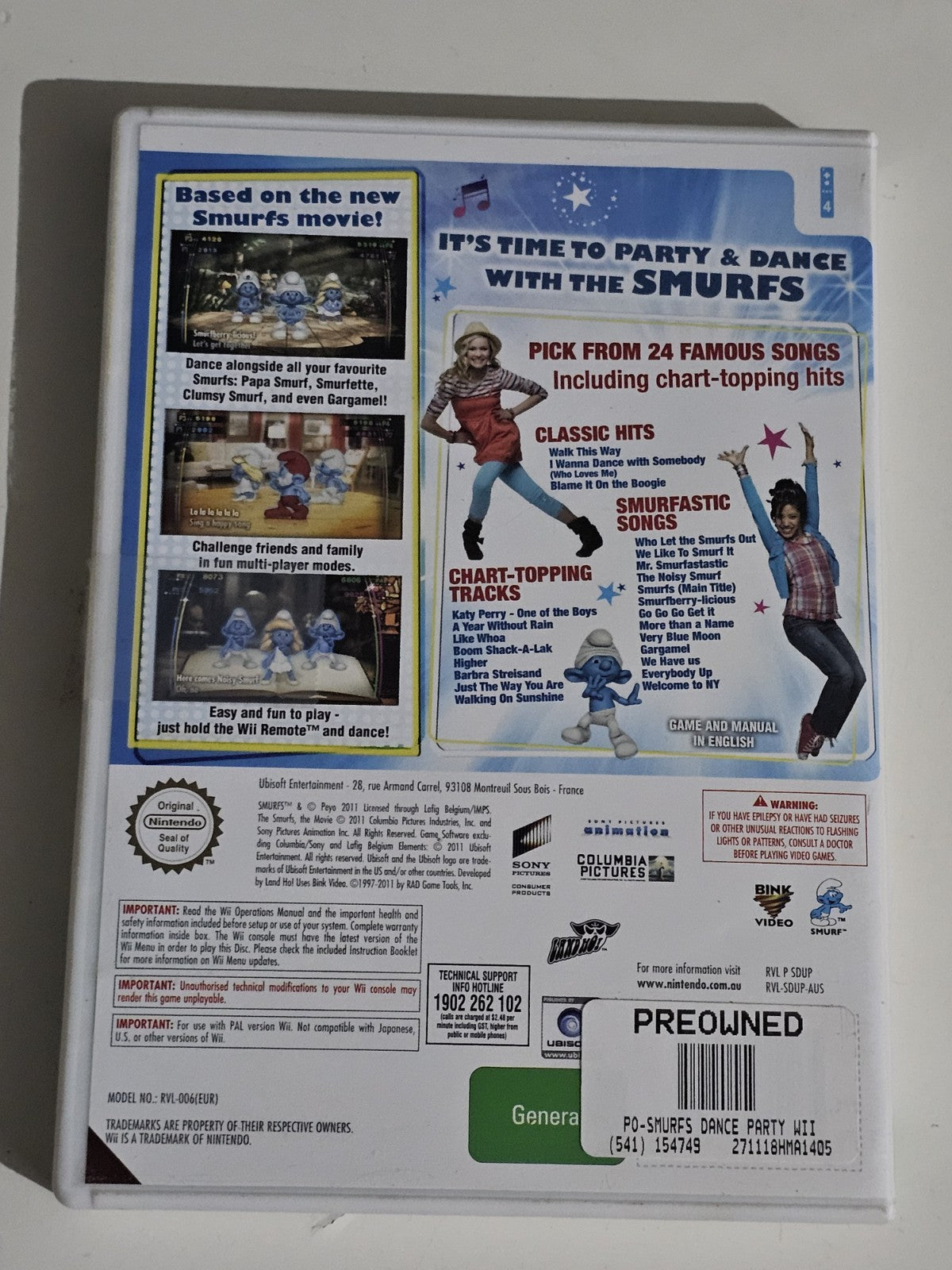The Smurfs Dance Party - Nintendo Wii PAL Complete Good Condition Game Retro Exchange Australia