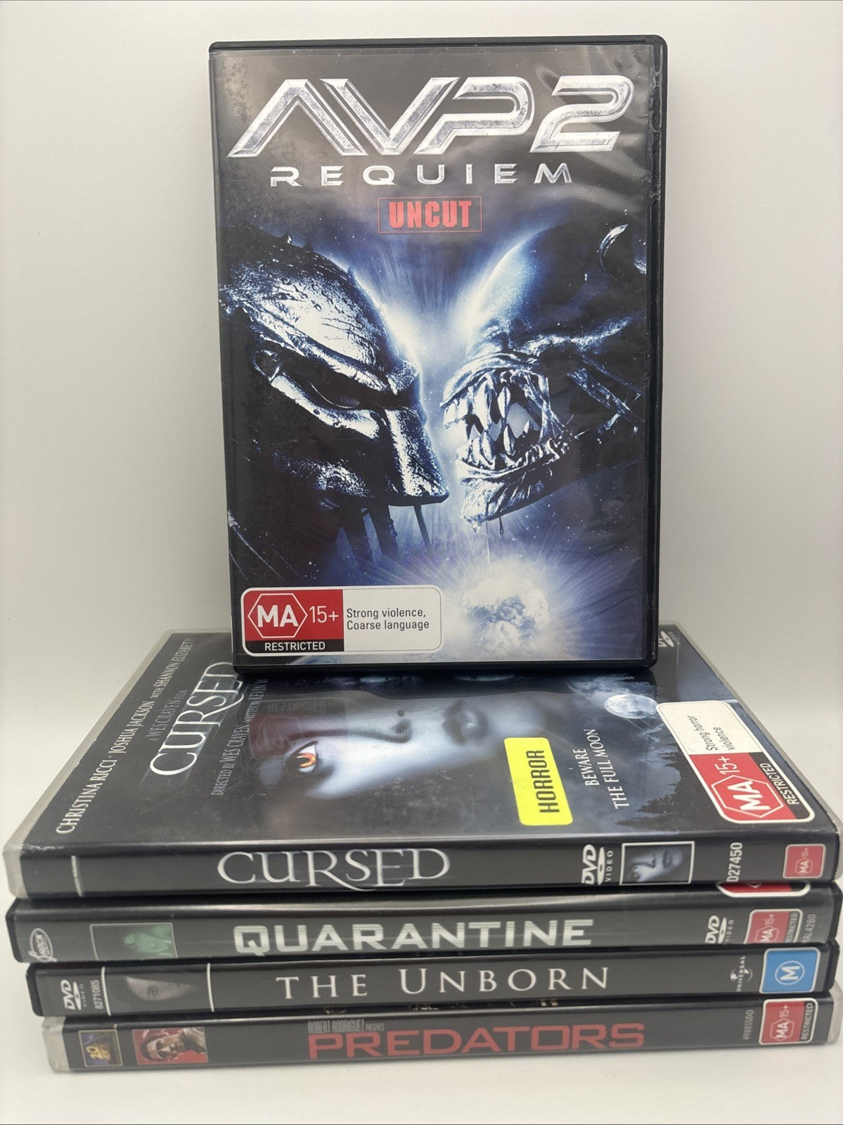 Horror DVD Bundle: Cursed, AVP2 Requiem, Quarantine,The Unborn, Predators DVD RetroExchange Australia