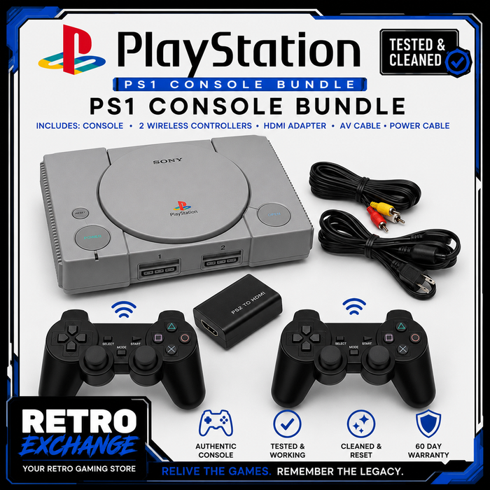 Refurbished Playstation 1 Console Bundle With 2 X Wireless Controllers And HDMI Adaptor | Retro Exchange